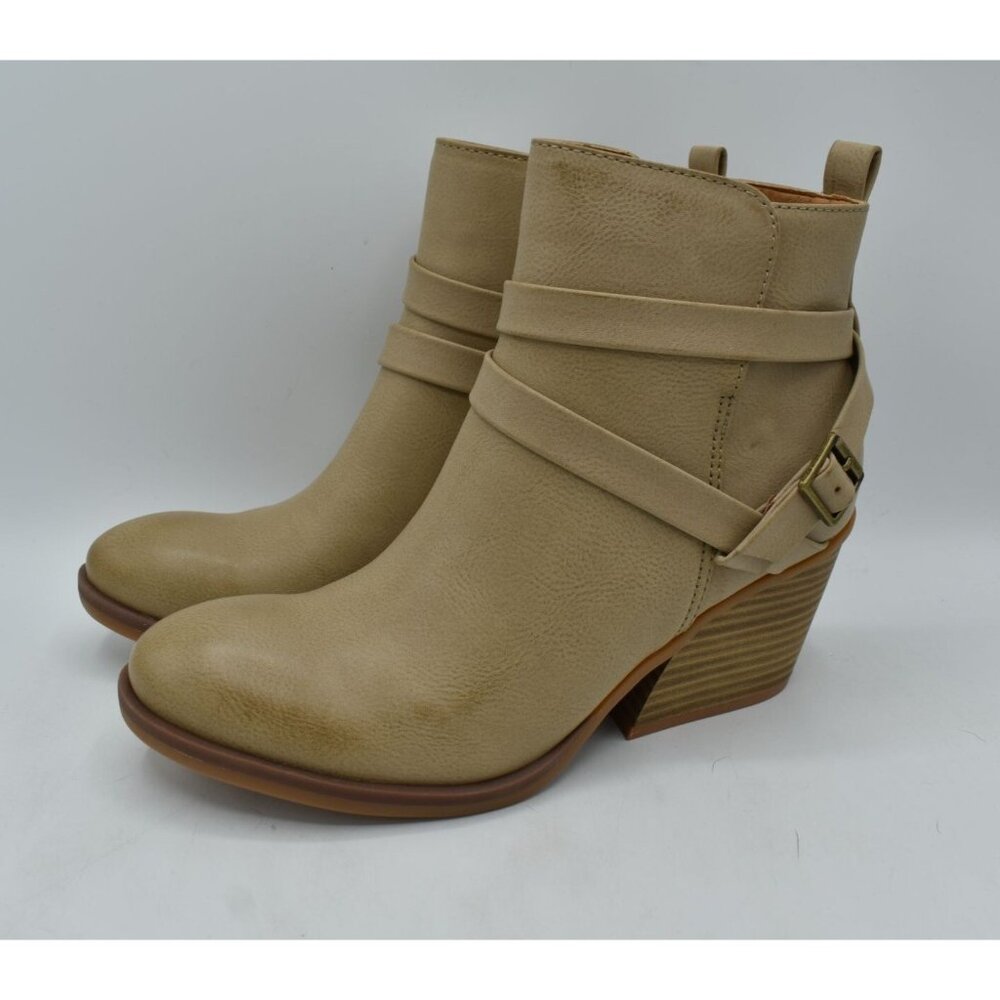Korks by Kork Ease Womens Size 8.5 Heidi Cream PU Block Heel Booties Boots Shoes